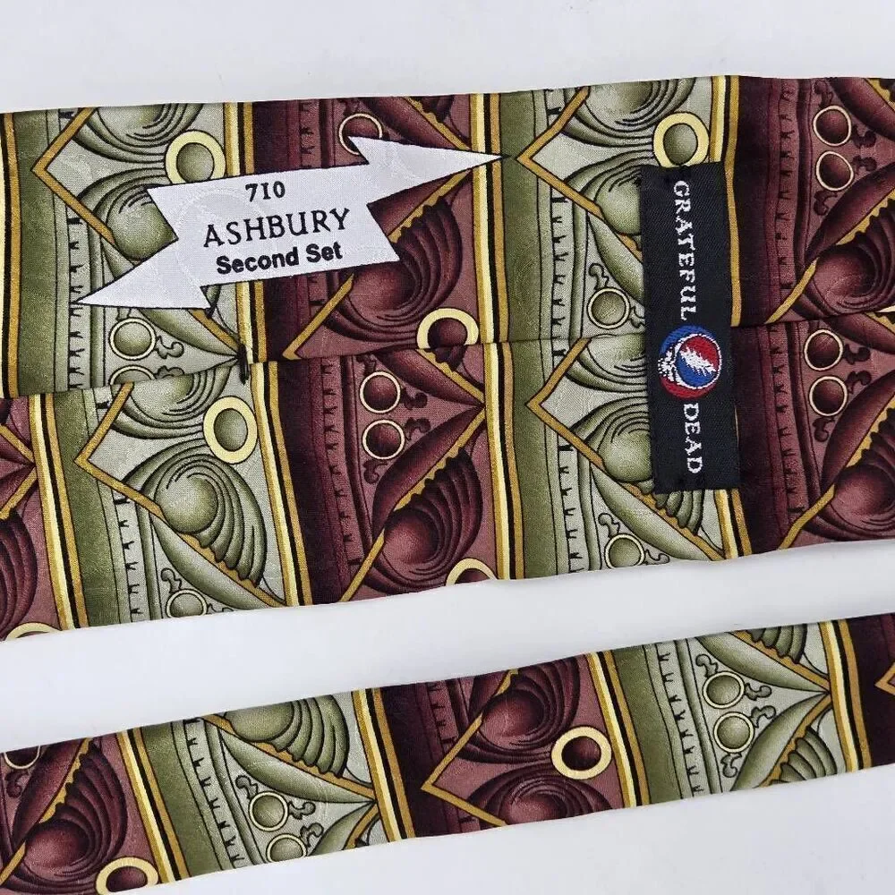 GRATEFUL DEAD ASHBURY SECOND SET SILK TIE GREEN BROWN HAND MADE USA 3.75